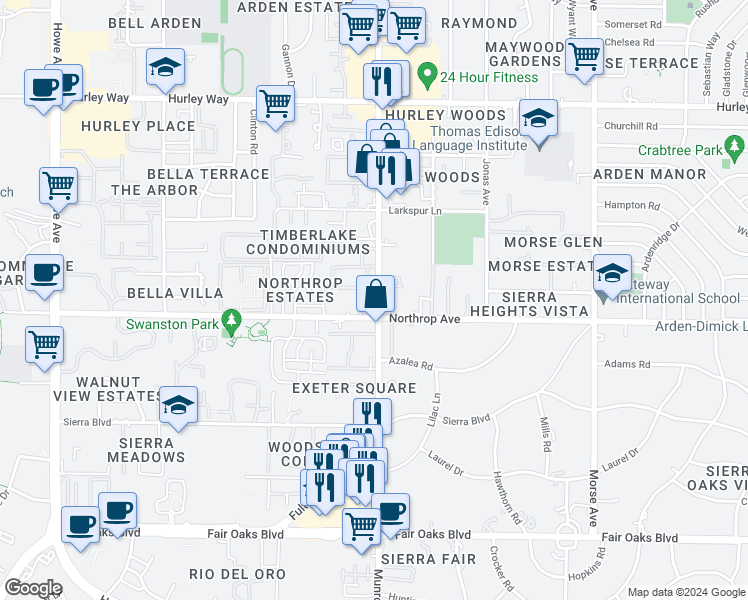 map of restaurants, bars, coffee shops, grocery stores, and more near in Arden-Arcade