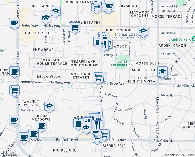map of restaurants, bars, coffee shops, grocery stores, and more near in Arden-Arcade