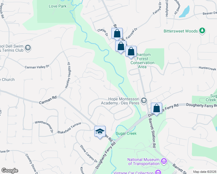 map of restaurants, bars, coffee shops, grocery stores, and more near 619 Dougherty Terrace Drive in Ballwin