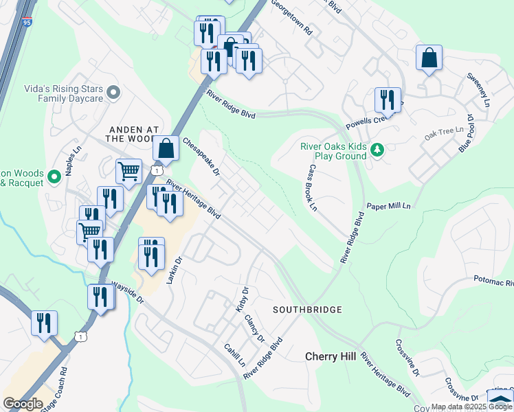 map of restaurants, bars, coffee shops, grocery stores, and more near 17150 Gibson Mill Road in Dumfries