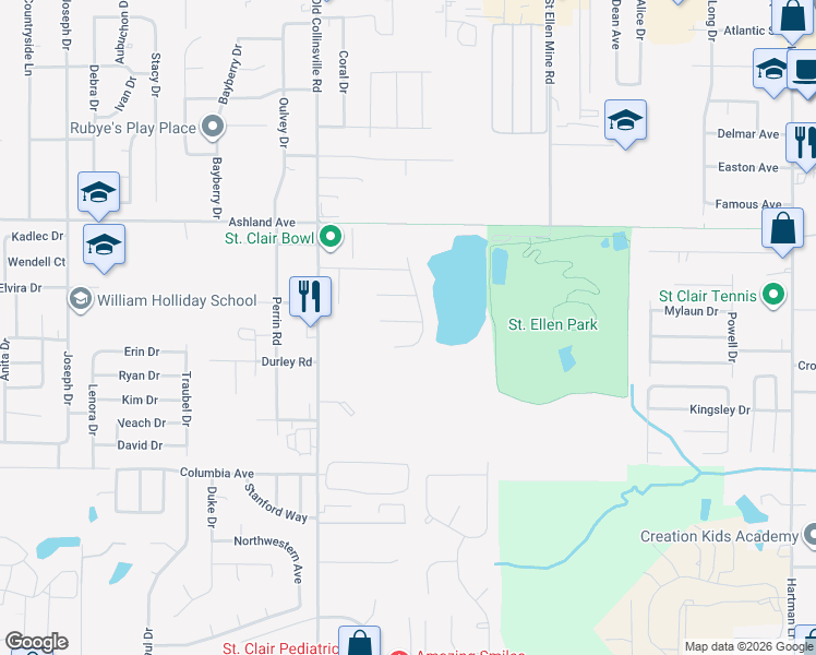 map of restaurants, bars, coffee shops, grocery stores, and more near 5626 Arrow Ridge Road in Fairview Heights