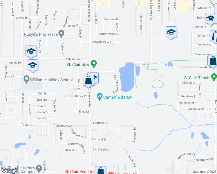 map of restaurants, bars, coffee shops, grocery stores, and more near 107 Legend Court in Fairview Heights