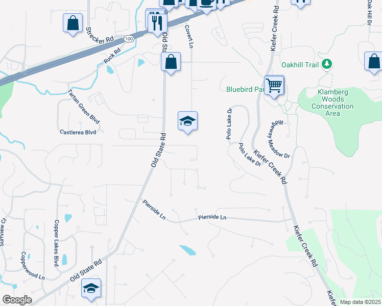 map of restaurants, bars, coffee shops, grocery stores, and more near 16035 Canterbury Estates Drive in Ellisville