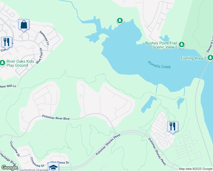 map of restaurants, bars, coffee shops, grocery stores, and more near 17055 Belle Isle Drive in Dumfries