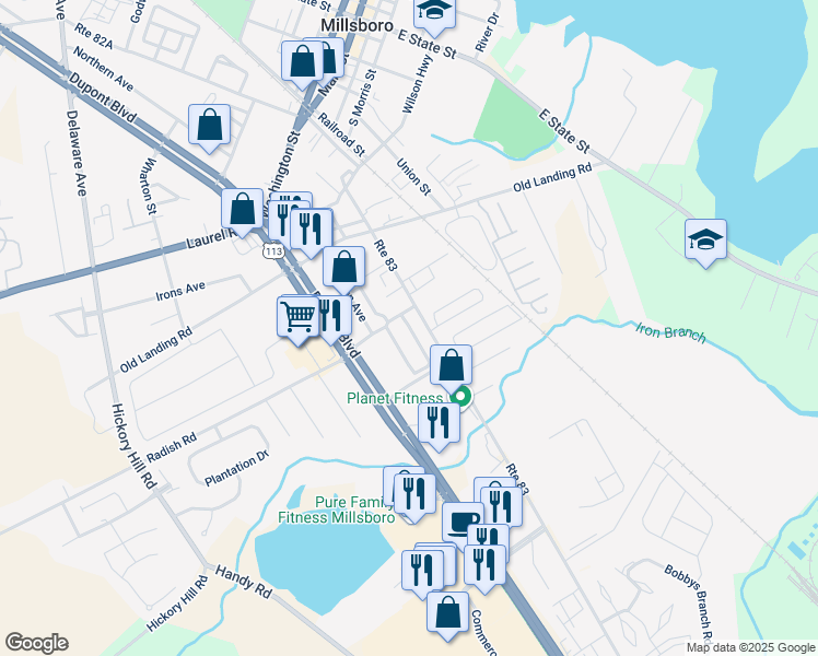 map of restaurants, bars, coffee shops, grocery stores, and more near 29637 Sawyer Loop in Millsboro