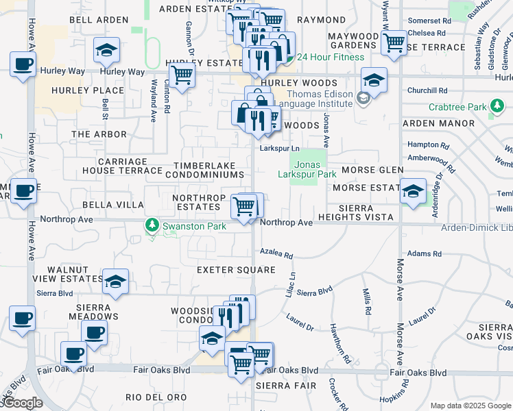 map of restaurants, bars, coffee shops, grocery stores, and more near 960 Fulton Avenue in Sacramento