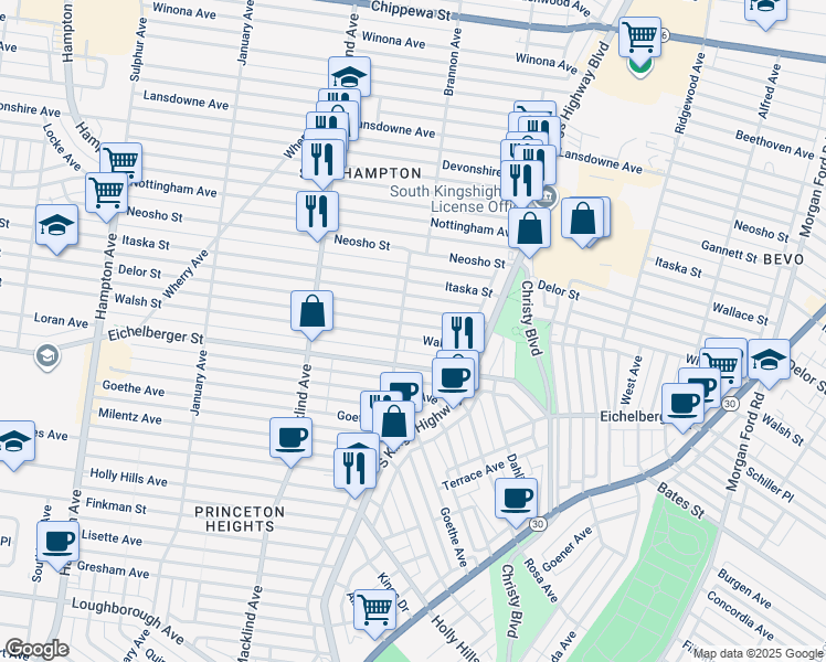 map of restaurants, bars, coffee shops, grocery stores, and more near 4971 Delor Street in St. Louis