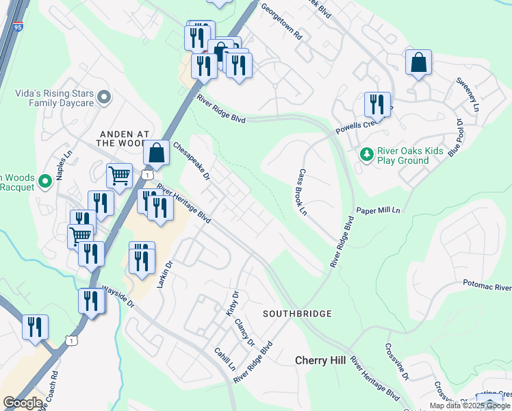 map of restaurants, bars, coffee shops, grocery stores, and more near 17152 Gibson Mill Road in Dumfries
