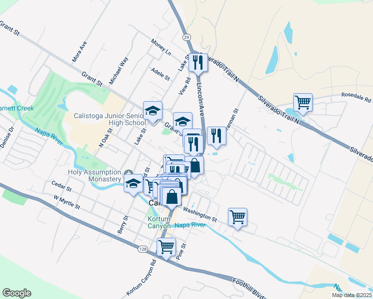 map of restaurants, bars, coffee shops, grocery stores, and more near 1507 Grant Street in Calistoga