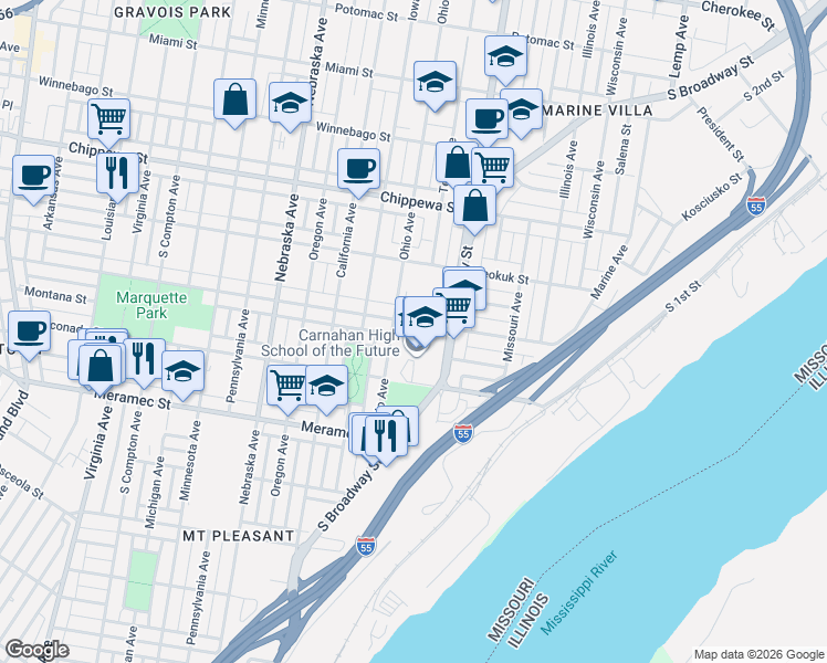 map of restaurants, bars, coffee shops, grocery stores, and more near 3938 Ohio Avenue in St. Louis