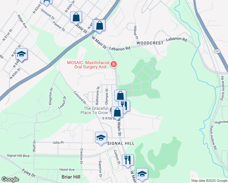 map of restaurants, bars, coffee shops, grocery stores, and more near 9916 West Main Street in Belleville