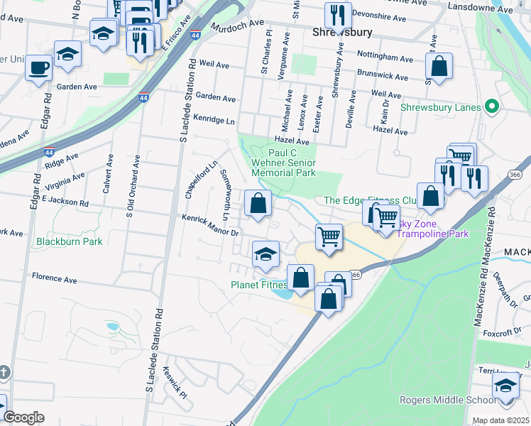 map of restaurants, bars, coffee shops, grocery stores, and more near 7605 Triwoods Drive in St. Louis