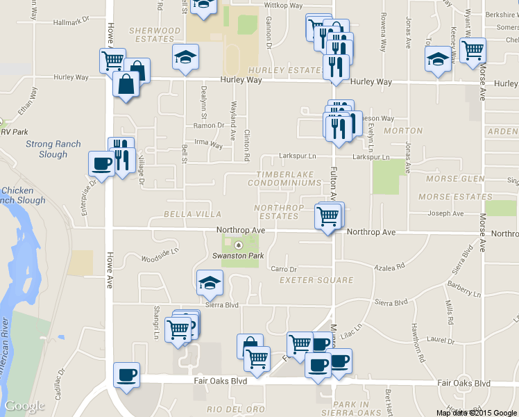 map of restaurants, bars, coffee shops, grocery stores, and more near 2408 Cava Court in Sacramento