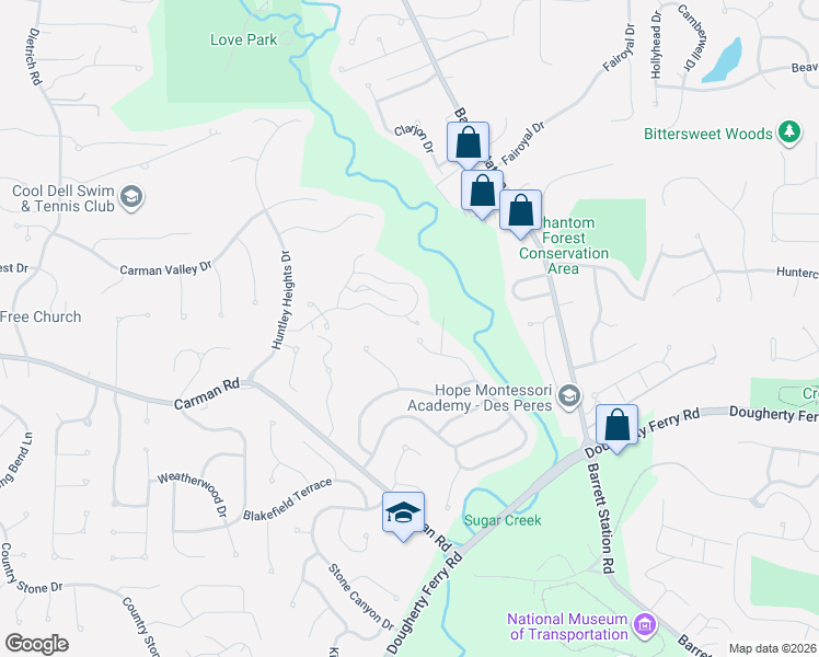 map of restaurants, bars, coffee shops, grocery stores, and more near 1752 Highview Circle Court in Ballwin