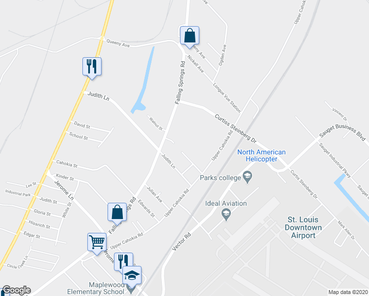 map of restaurants, bars, coffee shops, grocery stores, and more near 219 Nadine Street in Cahokia