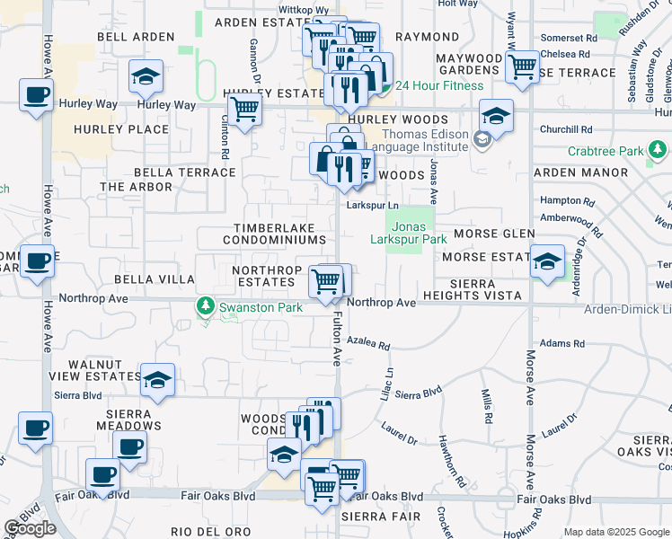 map of restaurants, bars, coffee shops, grocery stores, and more near 960 Fulton Avenue in Sacramento