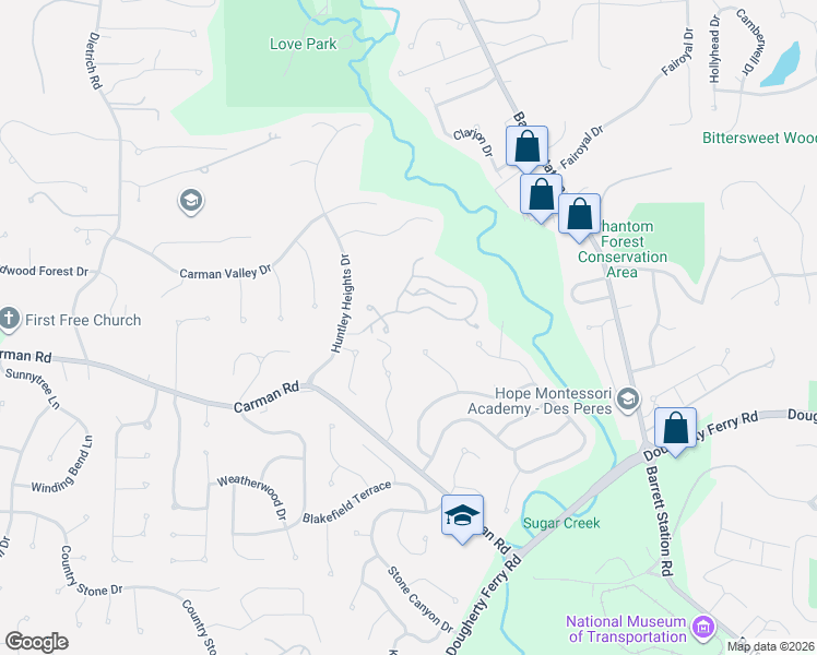 map of restaurants, bars, coffee shops, grocery stores, and more near 1726 Ridgeview Circle Drive in Ballwin