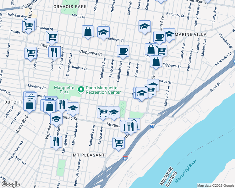 map of restaurants, bars, coffee shops, grocery stores, and more near 2806 Osage Street in St. Louis