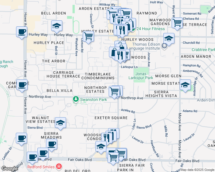 map of restaurants, bars, coffee shops, grocery stores, and more near 953 Fulton Avenue in Sacramento