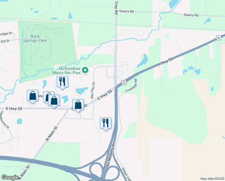 map of restaurants, bars, coffee shops, grocery stores, and more near 1706 East Highway 50 in O'Fallon
