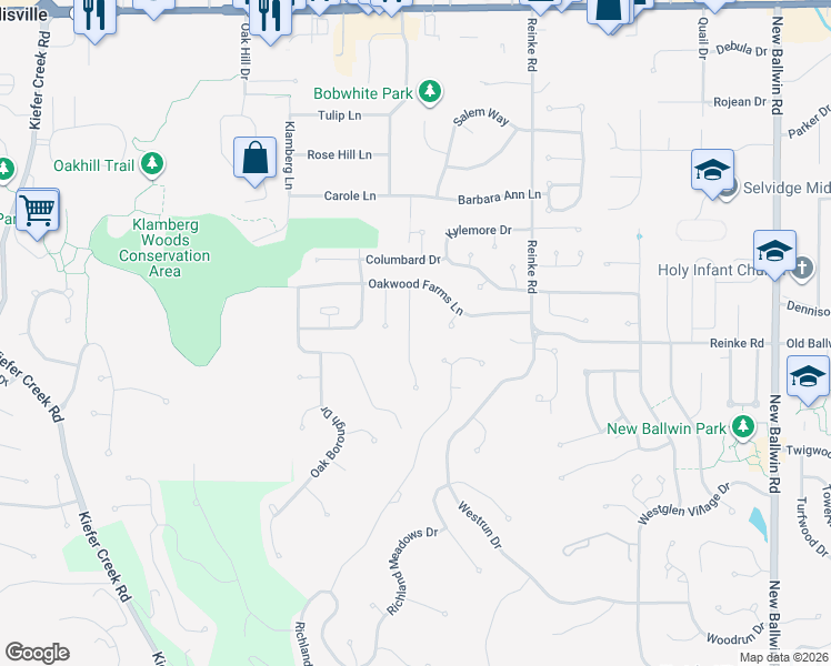 map of restaurants, bars, coffee shops, grocery stores, and more near 230 Jacob Lane in Ballwin