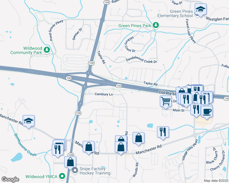 map of restaurants, bars, coffee shops, grocery stores, and more near 2410 Kilare Lane North in Wildwood