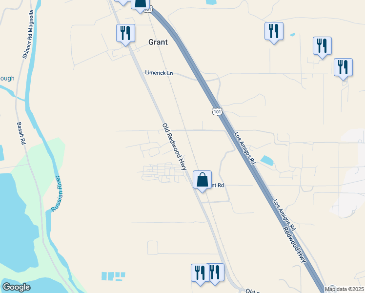 map of restaurants, bars, coffee shops, grocery stores, and more near 12204 Old Redwood Highway in Healdsburg