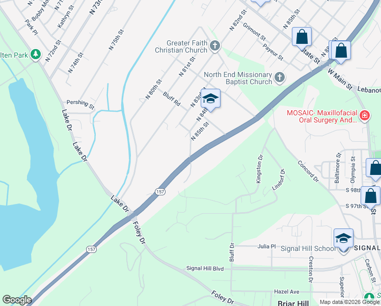 map of restaurants, bars, coffee shops, grocery stores, and more near 8707 Bluff Street in East St. Louis