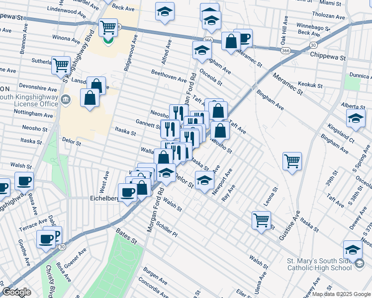 map of restaurants, bars, coffee shops, grocery stores, and more near 4645 Gravois Avenue in St. Louis