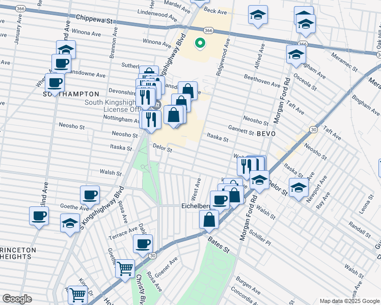 map of restaurants, bars, coffee shops, grocery stores, and more near 4611 Delor Street in St. Louis