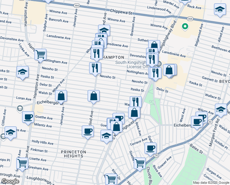 map of restaurants, bars, coffee shops, grocery stores, and more near 5229 Delor Street in St. Louis
