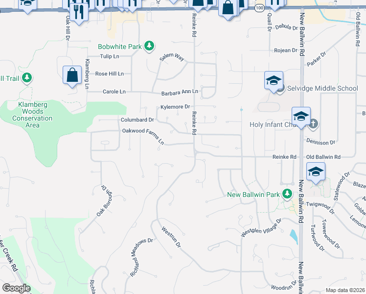 map of restaurants, bars, coffee shops, grocery stores, and more near 249 Reinke Road in Ballwin
