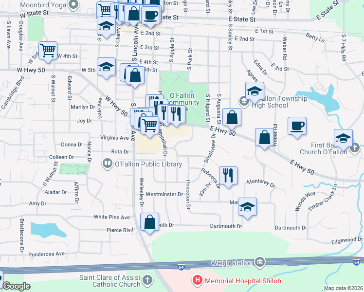 map of restaurants, bars, coffee shops, grocery stores, and more near 820 Park Entrance Place in O'Fallon