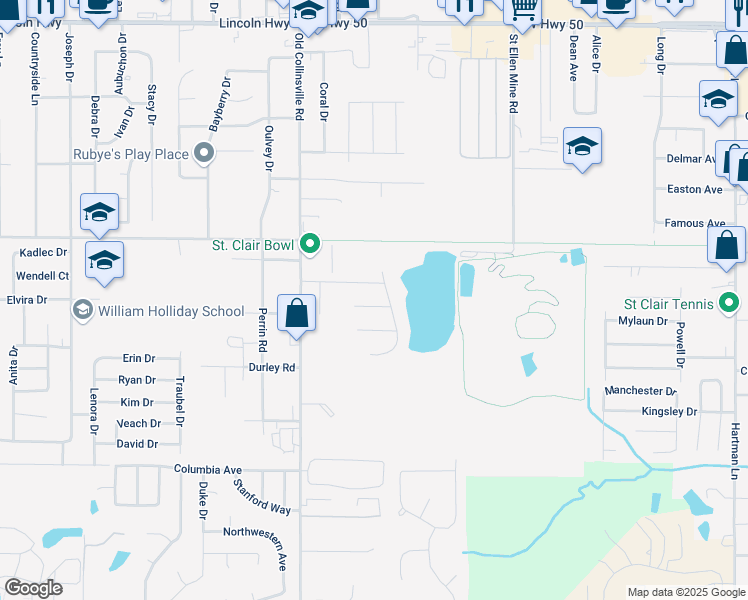 map of restaurants, bars, coffee shops, grocery stores, and more near 122 Remington Court in Fairview Heights