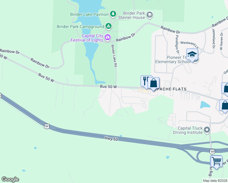map of restaurants, bars, coffee shops, grocery stores, and more near 538 Driftwood Drive in Jefferson City