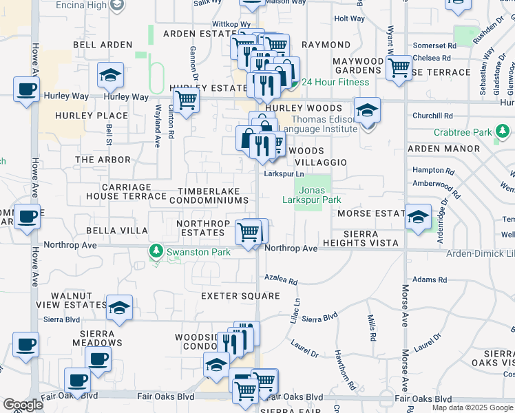 map of restaurants, bars, coffee shops, grocery stores, and more near 960 Fulton Avenue in Sacramento