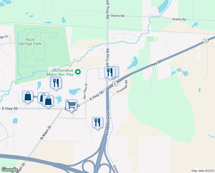 map of restaurants, bars, coffee shops, grocery stores, and more near 1706 East Highway 50 in O'Fallon