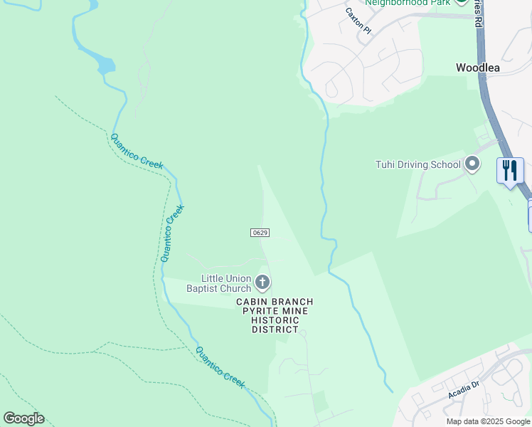 map of restaurants, bars, coffee shops, grocery stores, and more near 17001 Batestown Road in Dumfries