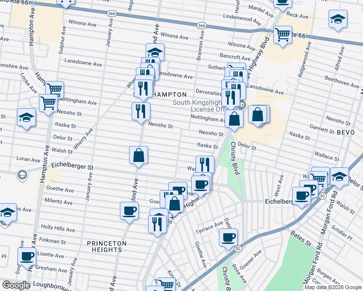 map of restaurants, bars, coffee shops, grocery stores, and more near 4971 Delor Street in St. Louis