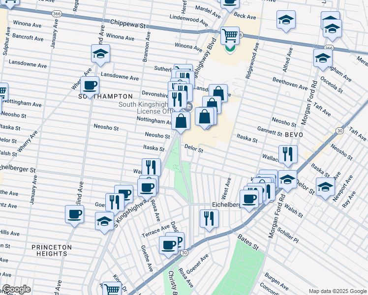 map of restaurants, bars, coffee shops, grocery stores, and more near 5011 Elenore Avenue in St. Louis