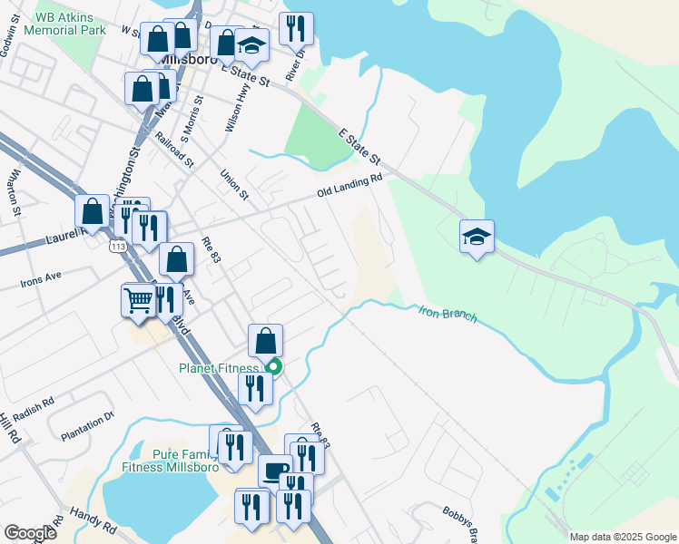 map of restaurants, bars, coffee shops, grocery stores, and more near 292 Meadows Court in Millsboro