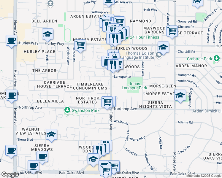 map of restaurants, bars, coffee shops, grocery stores, and more near 960 Fulton Avenue in Sacramento