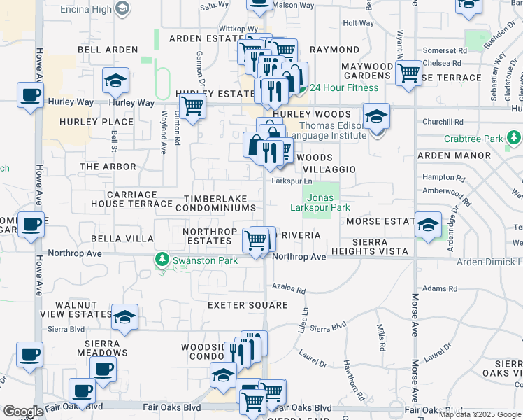 map of restaurants, bars, coffee shops, grocery stores, and more near 960 Fulton Avenue in Sacramento