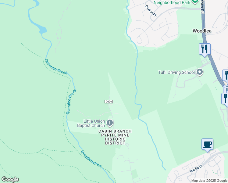map of restaurants, bars, coffee shops, grocery stores, and more near 17001 Batestown Road in Dumfries