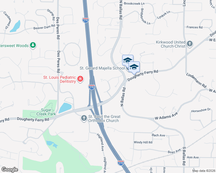 map of restaurants, bars, coffee shops, grocery stores, and more near 2140 Apple Hill Lane in St. Louis