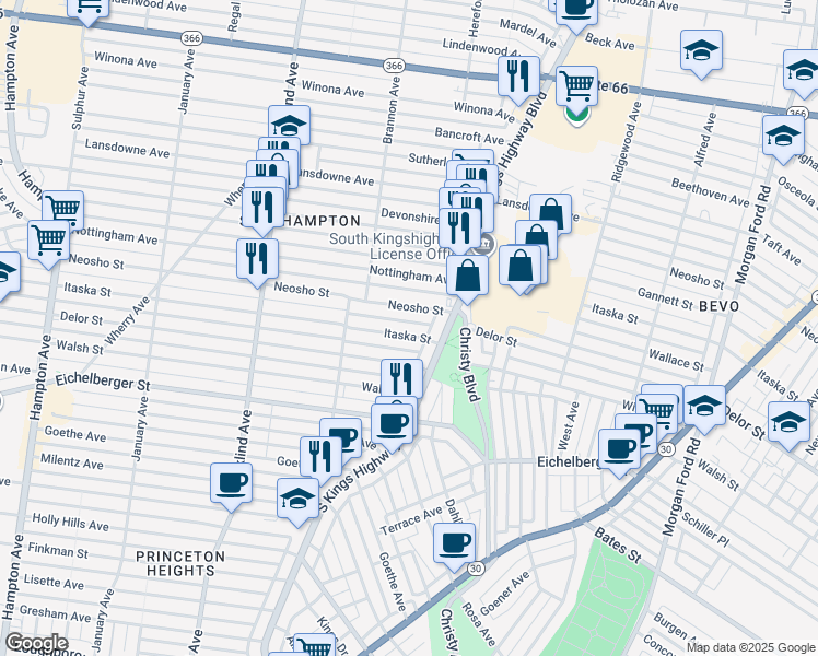 map of restaurants, bars, coffee shops, grocery stores, and more near 4949 Neosho Street in St. Louis