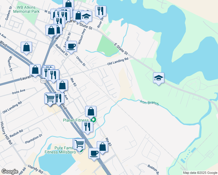 map of restaurants, bars, coffee shops, grocery stores, and more near 314 Derby Way in Millsboro