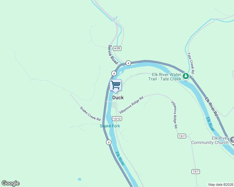 map of restaurants, bars, coffee shops, grocery stores, and more near Villanova Road in Duck