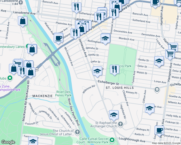 map of restaurants, bars, coffee shops, grocery stores, and more near 5309 Jamieson Avenue in St. Louis