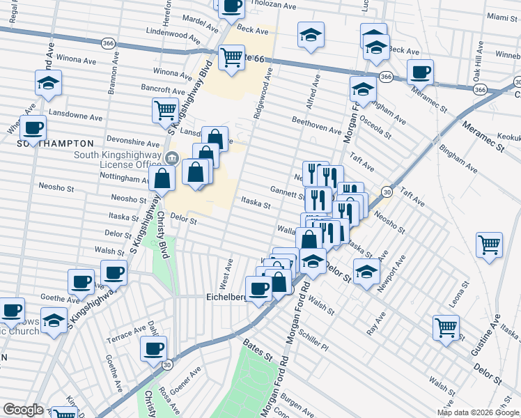 map of restaurants, bars, coffee shops, grocery stores, and more near 4430 Itaska Street in St. Louis